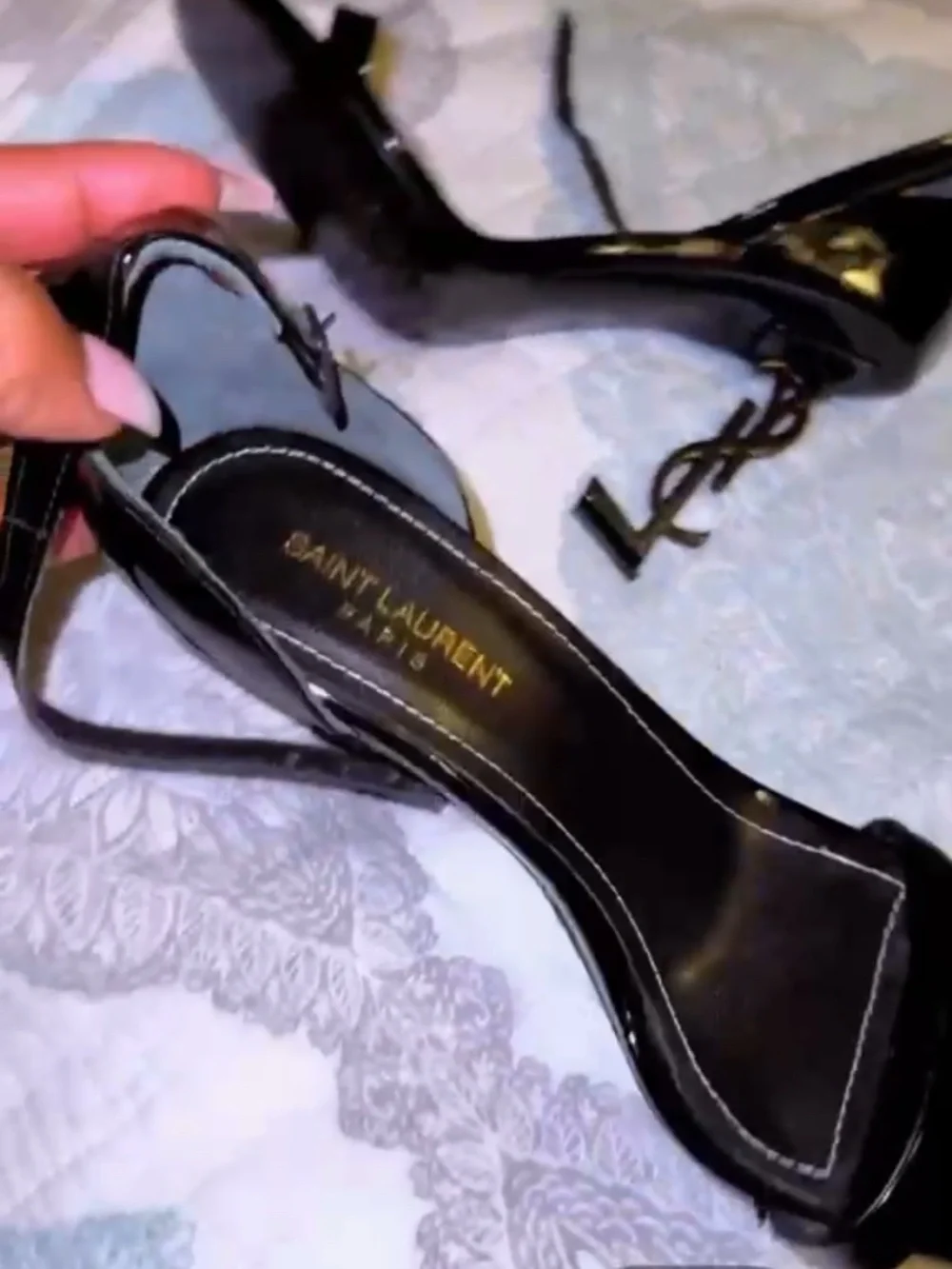 Black YSL heels with silver YSL logo on the heel #luxury #designer - Picture 2 of 4